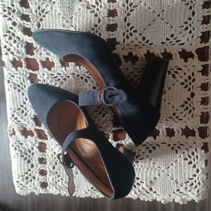 Blue suede heels